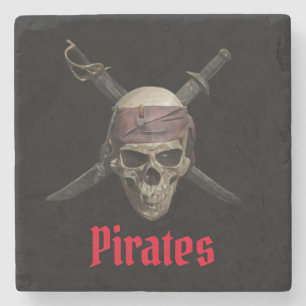Pirate skull and crossbones stone coaster