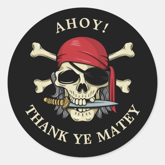 Pirate Skull and Crossbones Thank You Classic Round Sticker (Front)