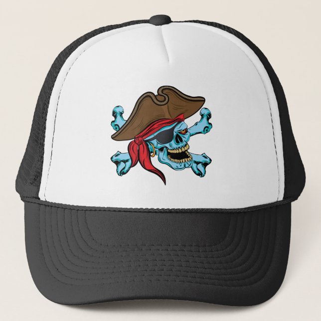 Pirate Skull and Crossbones Trucker Hat (Front)