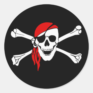 Pirate Skull and Crossbones with Red Bandanna Classic Round Sticker