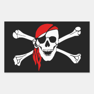 Pirate Skull and Crossbones with Red Bandanna Rectangular Sticker