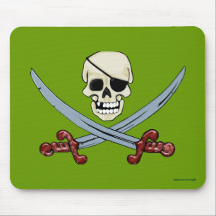 Pirate Skull and Crossed Cutlasses Creepy Art Mouse Pad