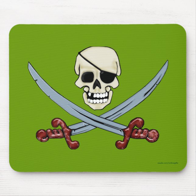 Pirate Skull and Crossed Cutlasses Creepy Art Mouse Pad (Front)