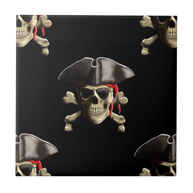 Pirate Skull And Hat Ceramic Tile (Front)