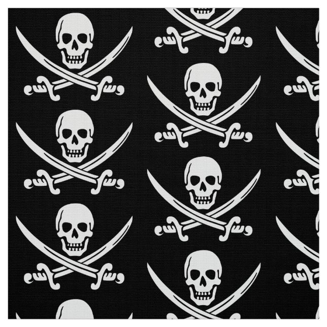 Pirate Skull and Sword Black White Fabric (Swatch)