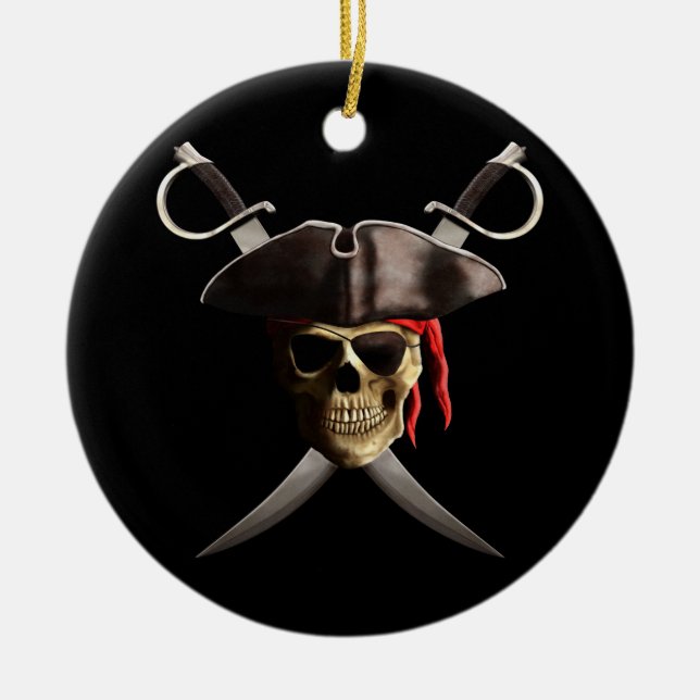 Pirate Skull And Swords Ceramic Tree Decoration (Front)