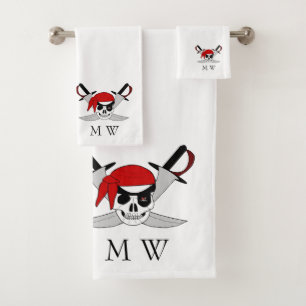 Pirate Skull And Swords Design Monogrammed Bath Towel Set