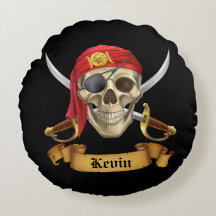 Pirate Skull and Swords Round Cushion