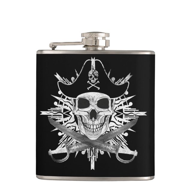 Pirate Skull And Swords, Vinyl Wrapped Flask (Front)