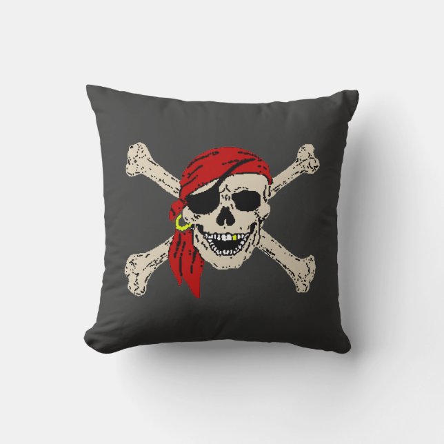 Pirate Skull Bones Jolly Roger Cushion (Front)
