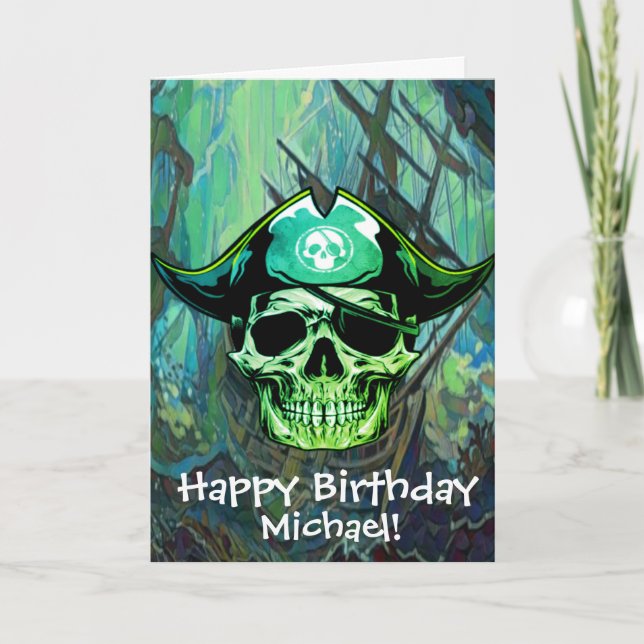 Pirate Skull Captain Cross Bones Ghost Ship Card (Front)