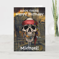 Pirate Skull Captain Cross Bones Ship Card