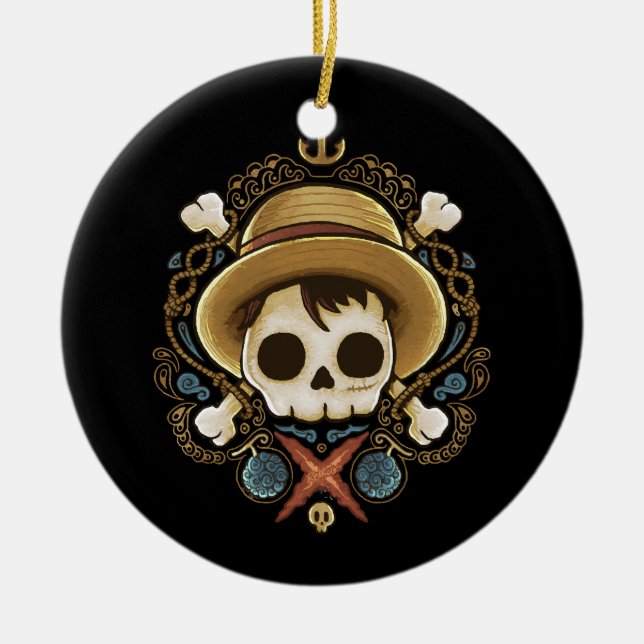 Pirate Skull Ceramic Ornament (Front)