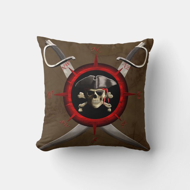 Pirate Skull Compass Rose Cushion (Front)