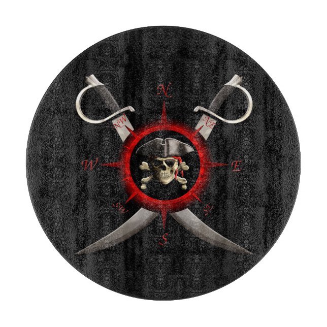 Pirate Skull Compass Rose Cutting Board (Front)