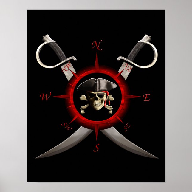 Pirate Skull Compass Rose Poster (Front)