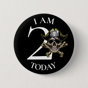 Pirate Skull Cross Bones 2nd Birthday Button