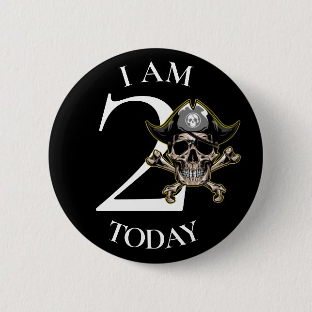 Pirate Skull Cross Bones 2nd Birthday Button (Front)