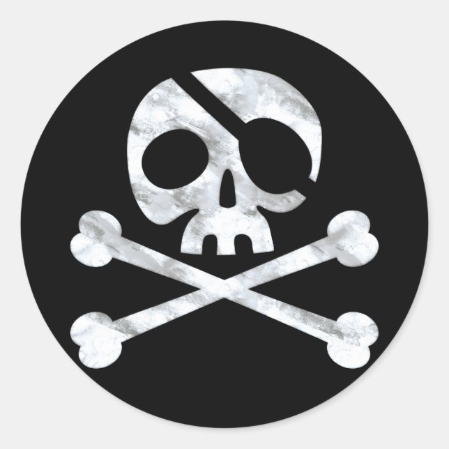 Pirate Skull & Crossbones Black Classic Round Sticker (Front)