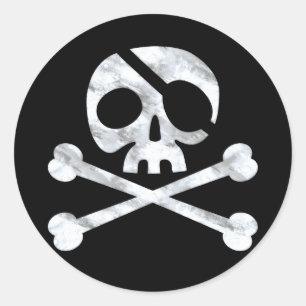 Pirate Skull & Crossbones Black Classic Round Sticker