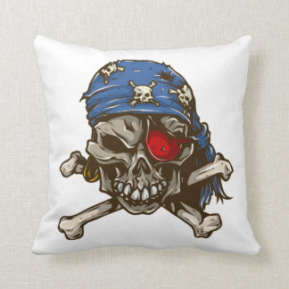 Pirate skull crossbones blue bandanna eye patch cushion
