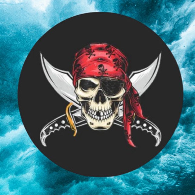 pirate skull crossbones classic round sticker (Show your bold style with our classic pirate skull crossbones round sticker.)