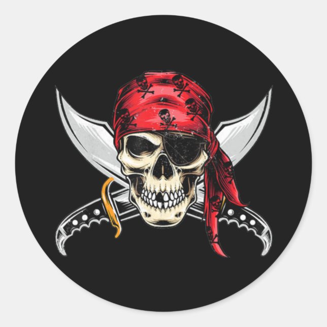 pirate skull crossbones classic round sticker (Front)
