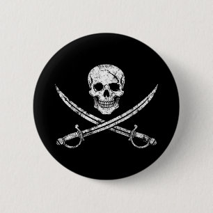 Pirate skull crossbones cross sword jolly roger 6 cm round badge