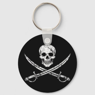 Pirate skull crossbones cross sword jolly roger key ring