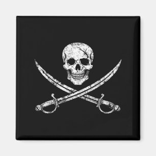 Pirate skull crossbones cross sword jolly roger magnet