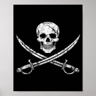 Pirate skull crossbones cross sword jolly roger poster