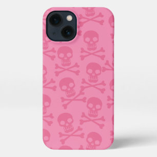 Pirate Skull Crossbones Pattern Pink iPhone 13 Case