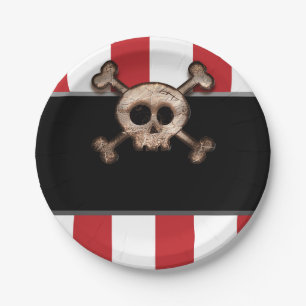 Pirate Skull & Crossbones Red White Birthday Party Paper Plate