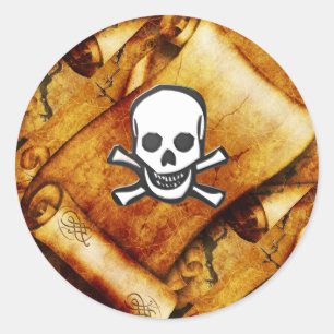 Pirate skull crossbones treasure map scroll classic round sticker