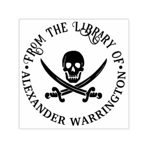 Pirate Skull Crossed Swords Goth Library Book Self-inking Stamp