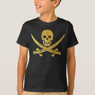 Pirate Skull Crossed Swords in Gold Foil T-Shirt
