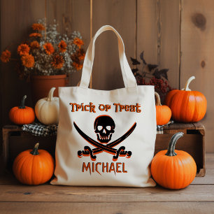 Pirate Skull Custom Name Trick or Treat Bag