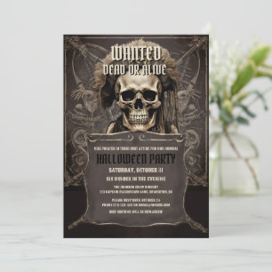 Pirate Skull Face Black Halloween Party Invitation