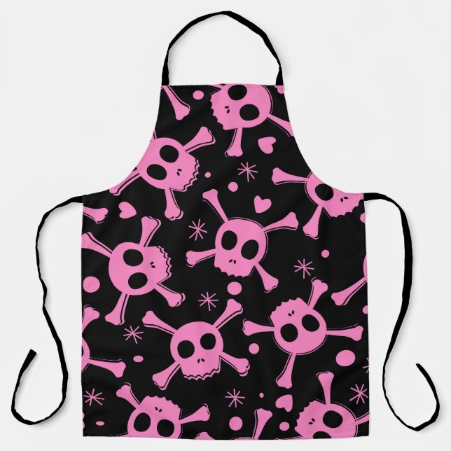 Pirate Skull: Girlish Hearts Pattern Apron (Front)