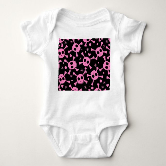 Pirate Skull: Girlish Hearts Pattern Baby Bodysuit (Front)