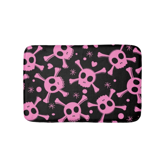 Pirate Skull: Girlish Hearts Pattern Bath Mat (Front)
