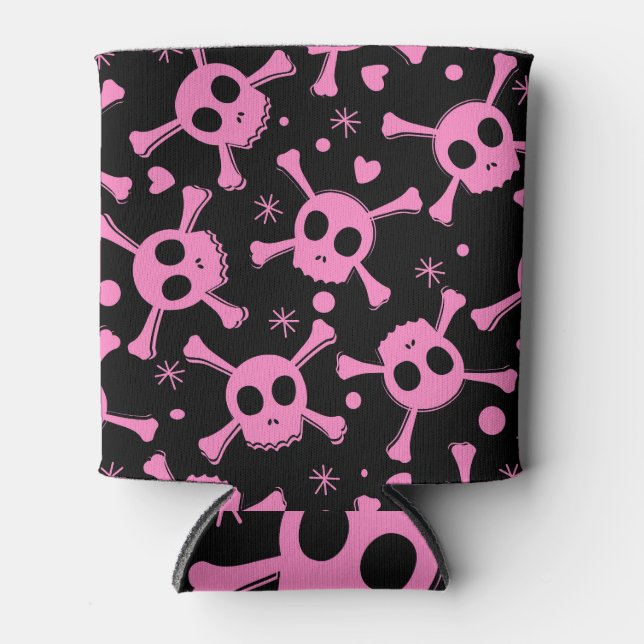 Pirate Skull: Girlish Hearts Pattern Can Cooler (Front)