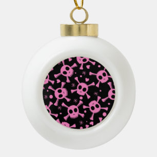 Pirate Skull: Girlish Hearts Pattern Ceramic Ball Christmas Ornament