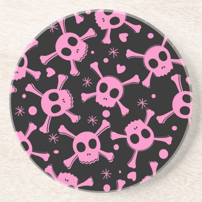 Pirate Skull: Girlish Hearts Pattern Coaster (Front)