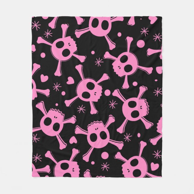 Pirate Skull: Girlish Hearts Pattern Fleece Blanket (Front)