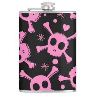 Pirate Skull: Girlish Hearts Pattern Hip Flask