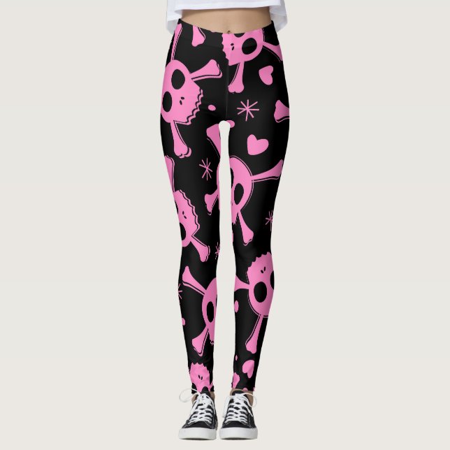 Pirate Skull: Girlish Hearts Pattern Leggings (Front)