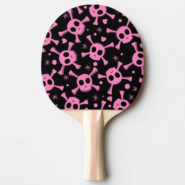 Pirate Skull: Girlish Hearts Pattern Ping Pong Paddle (Front)