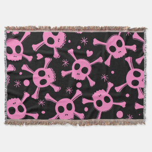 Pirate Skull: Girlish Hearts Pattern Throw Blanket