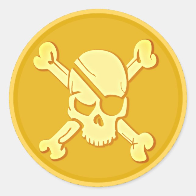Pirate Skull Gold Coin Treasure Dubloon Classic Round Sticker (Front)